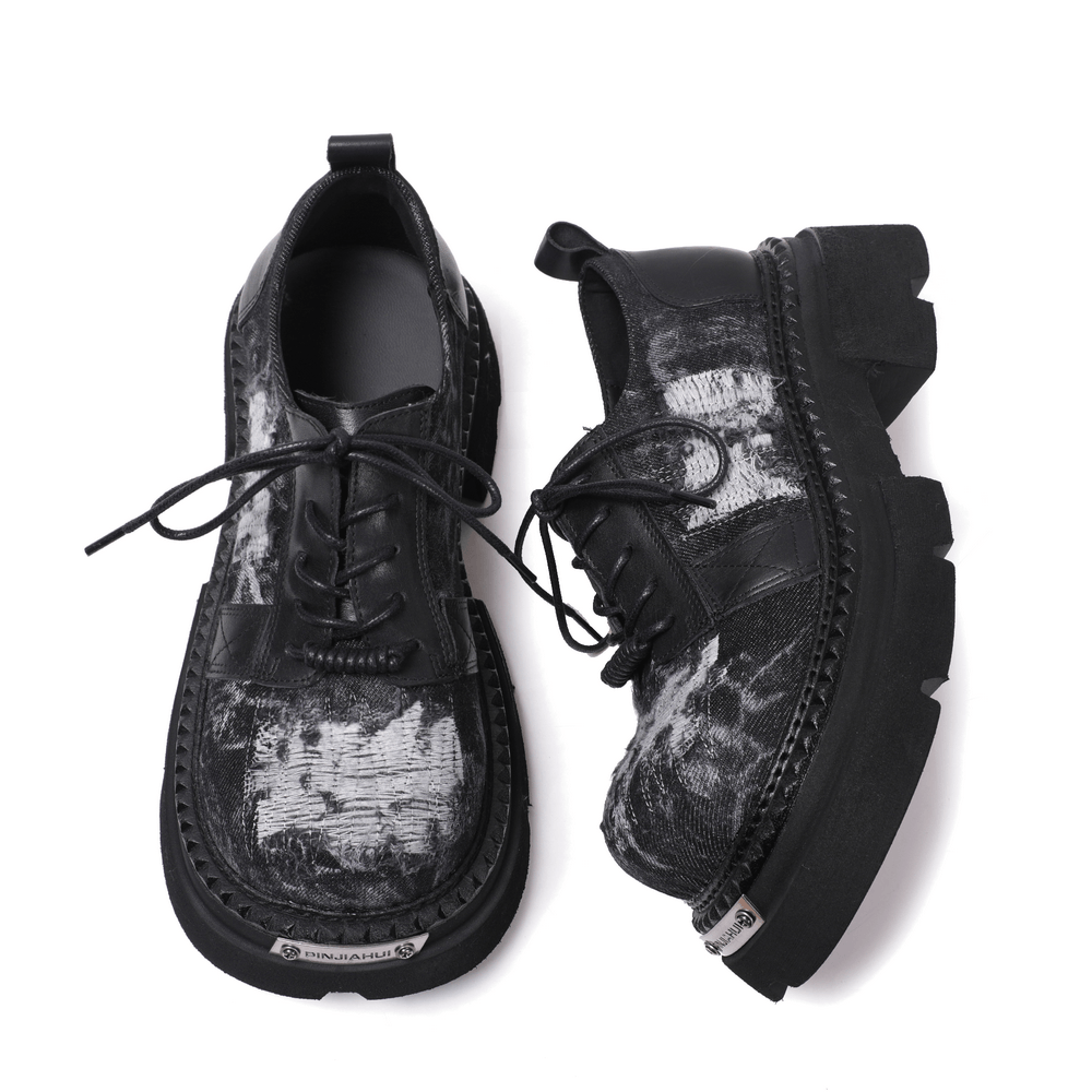 Female Distressed Denim Platform Shoes with Chunky Soles