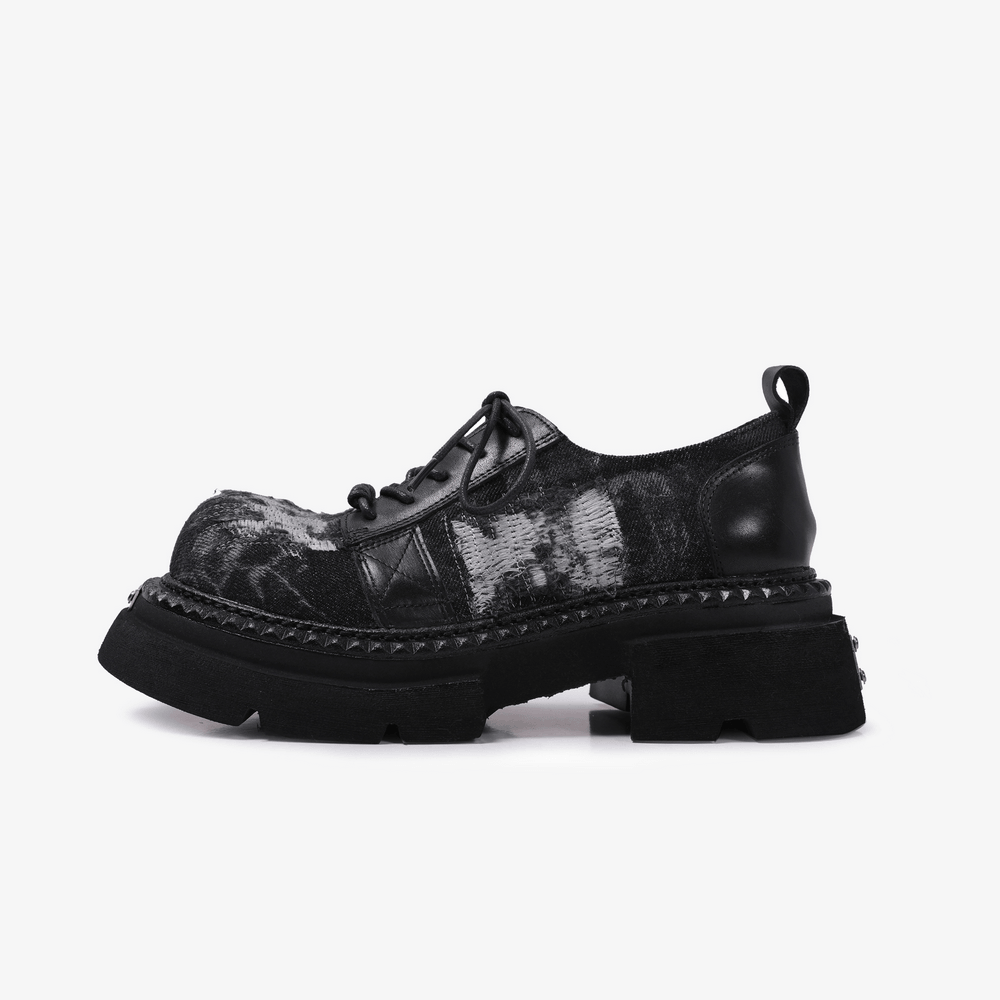 Female Distressed Denim Platform Shoes with Chunky Soles