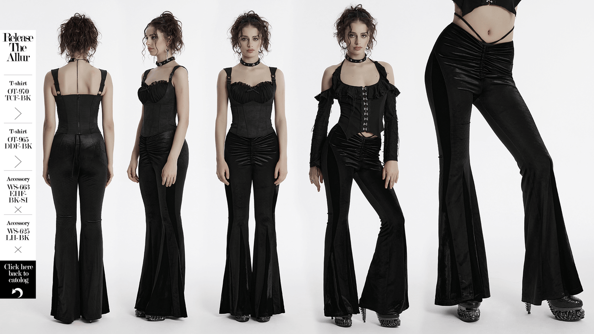 Female Goth Velvet Flared Pants with Waist Strap