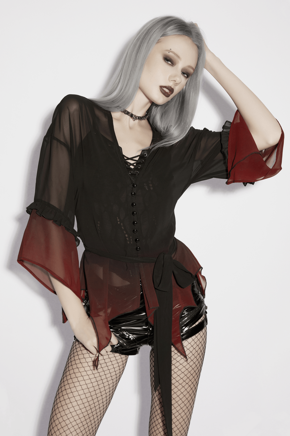 Female Gothic Gradient Chiffon Tie Waist Cover Up