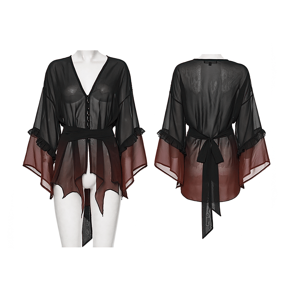 Female Gothic Gradient Chiffon Tie Waist Cover Up