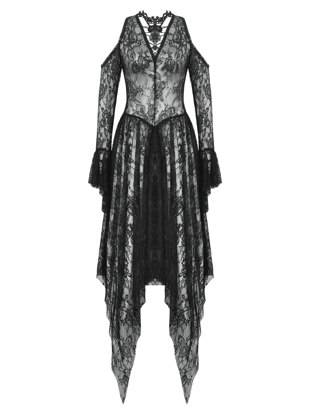 Female Gothic Lace Overlay Maxi Dress with Sleeves