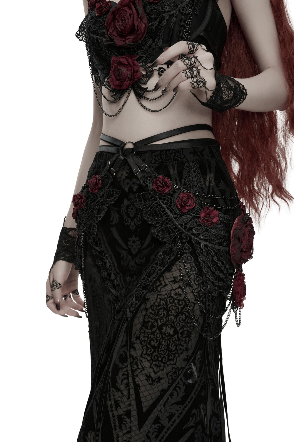 Female Gothic Lace Rose Hip Chain Harness Accessory