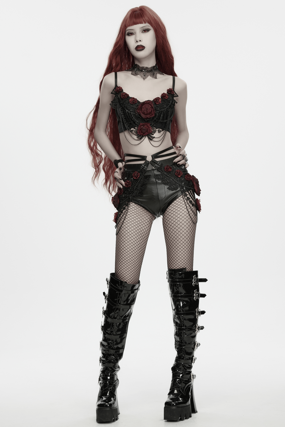 Female Gothic Lace Rose Hip Chain Harness Accessory