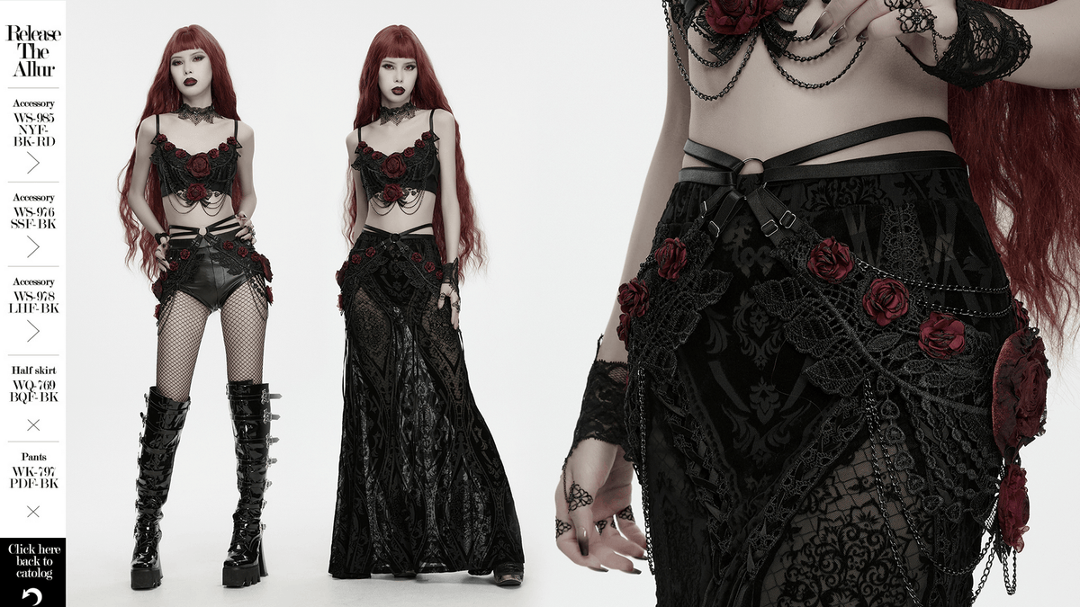 Female Gothic Lace Rose Hip Chain Harness Accessory