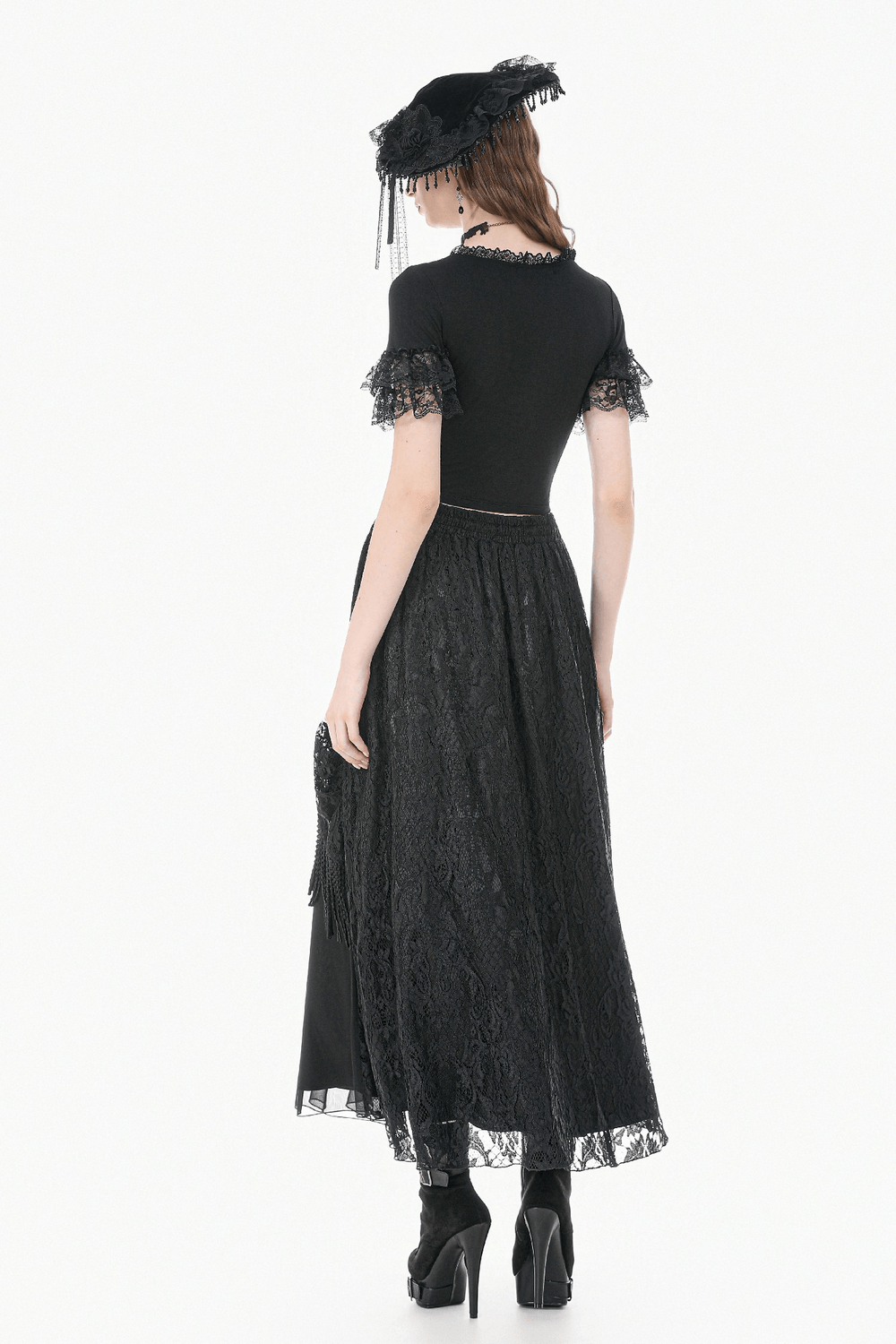 Female Gothic Lace Top with Layered Ruffle Sleeves