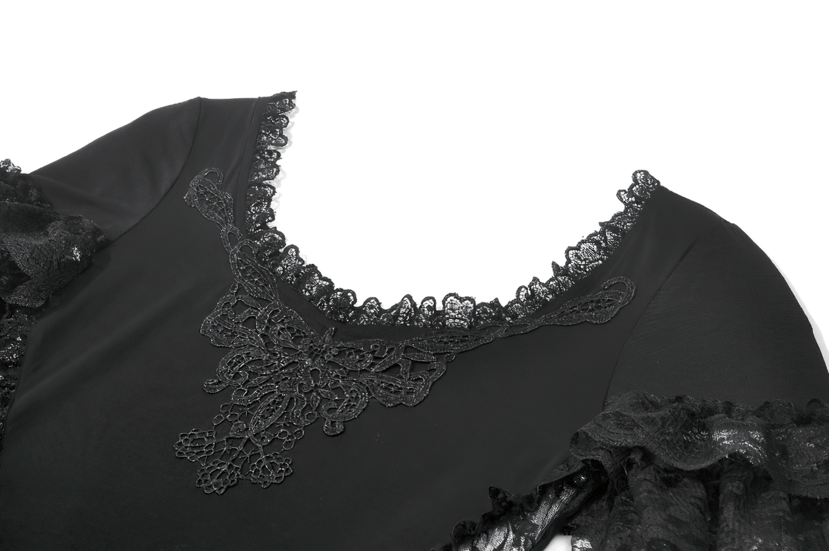 Female Gothic Lace Top with Layered Ruffle Sleeves