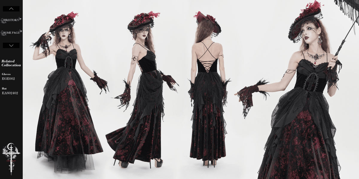 Female Gothic Lace-Up Dress with Ruffled Tulle Layers