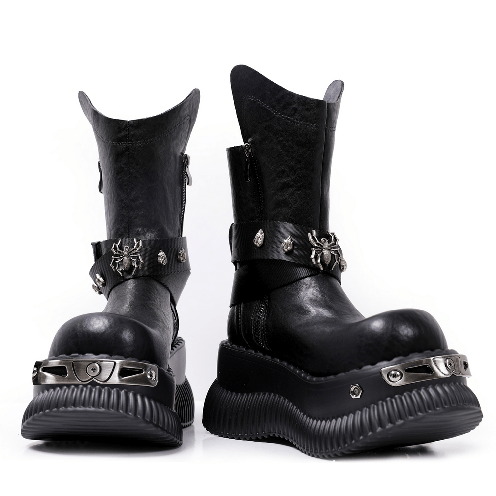 Female Gothic Platform Buckle Ankle Boots With Spikes