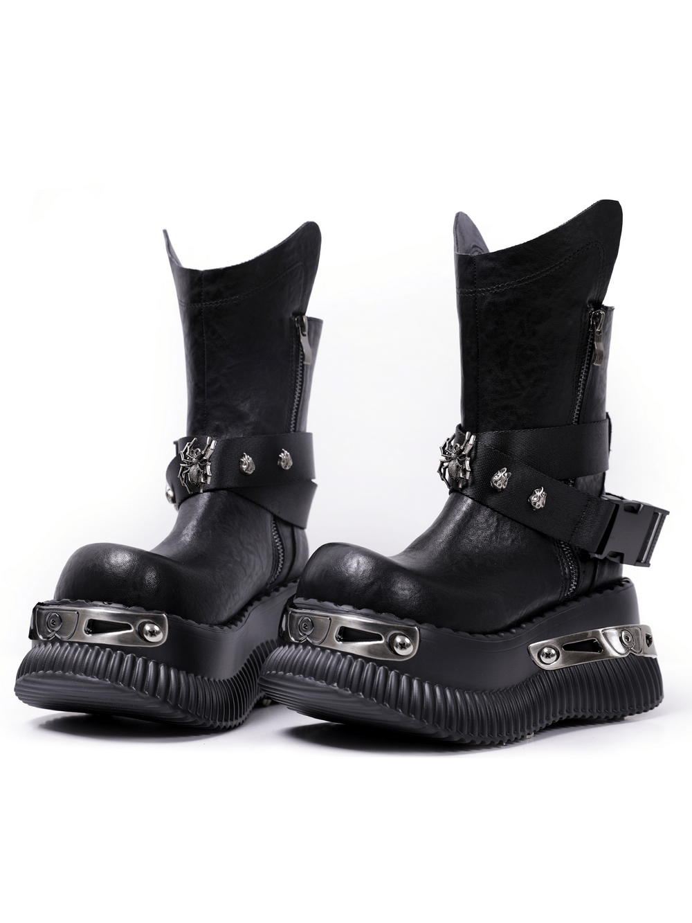 Female Gothic Platform Buckle Ankle Boots With Spikes