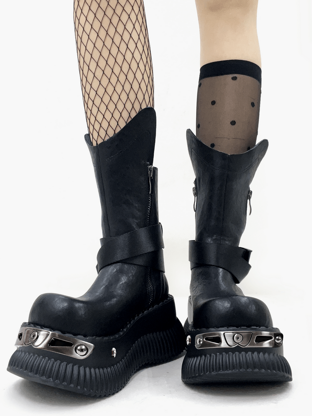 Female Gothic Platform Buckle Ankle Boots With Spikes