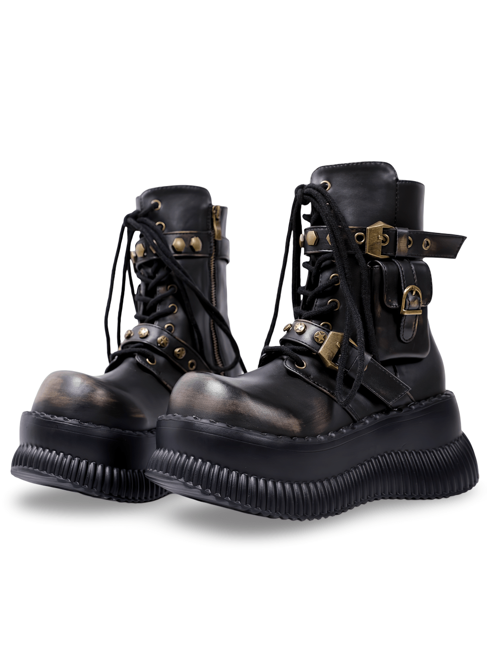 Female Gothic Platform Combat Boots With Buckle Straps