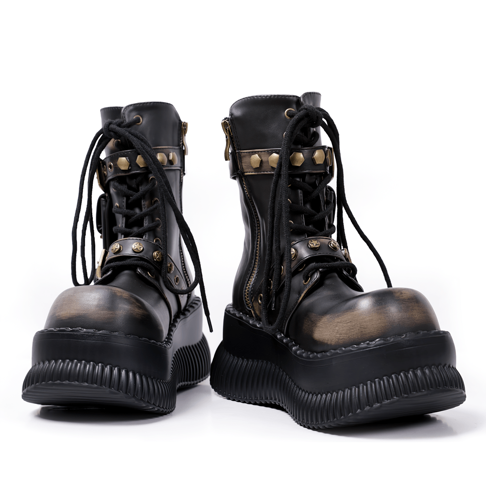 Female Gothic Platform Combat Boots With Buckle Straps