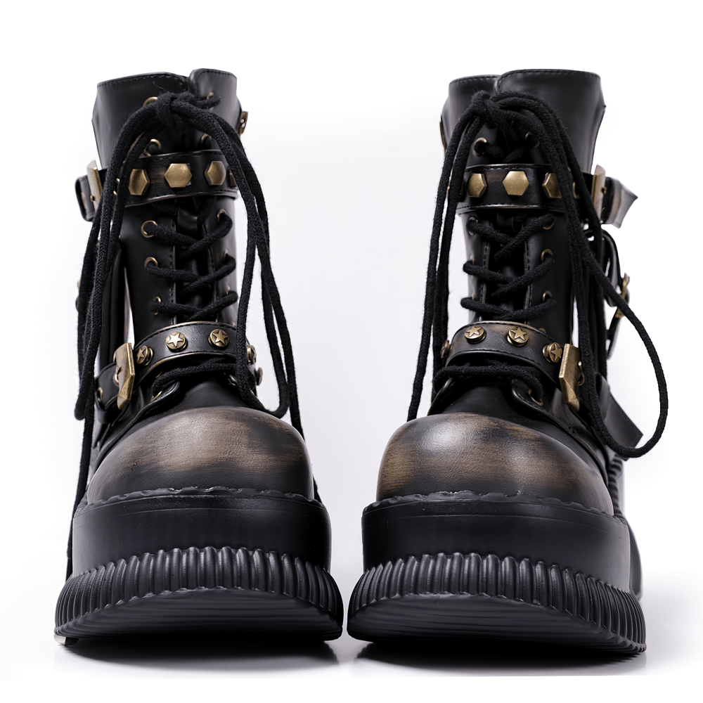 Female Gothic Platform Combat Boots With Buckle Straps