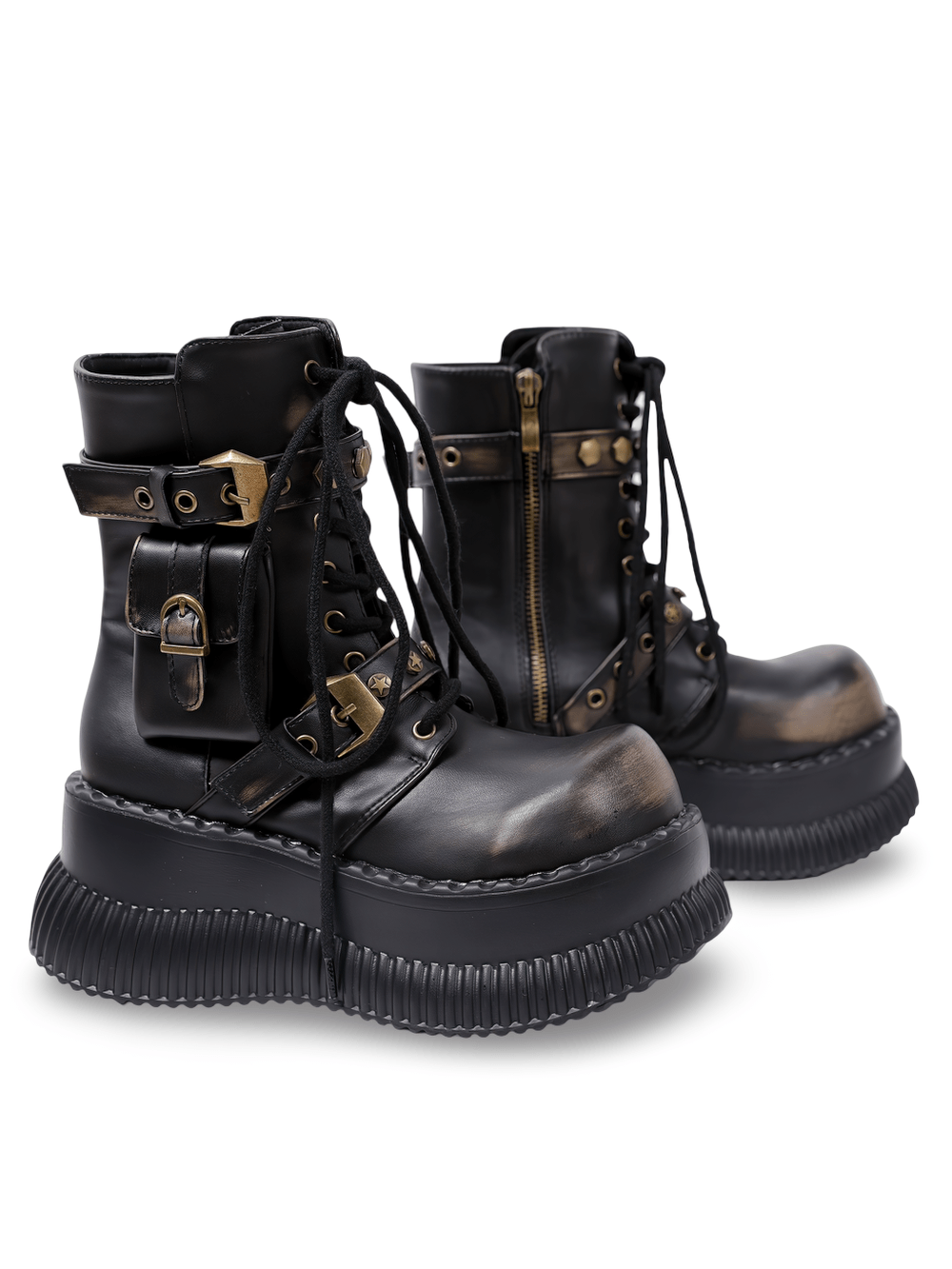 Female Gothic Platform Combat Boots With Buckle Straps