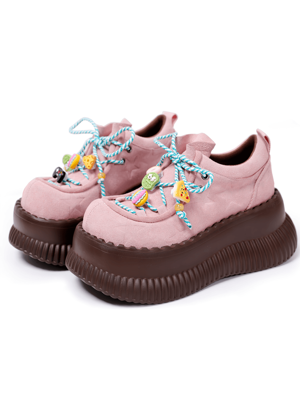 Female Pastel Pink Platform Sneakers With Charm Laces