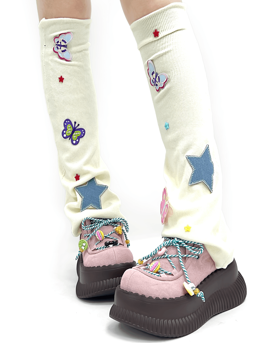 Female Pastel Pink Platform Sneakers With Charm Laces