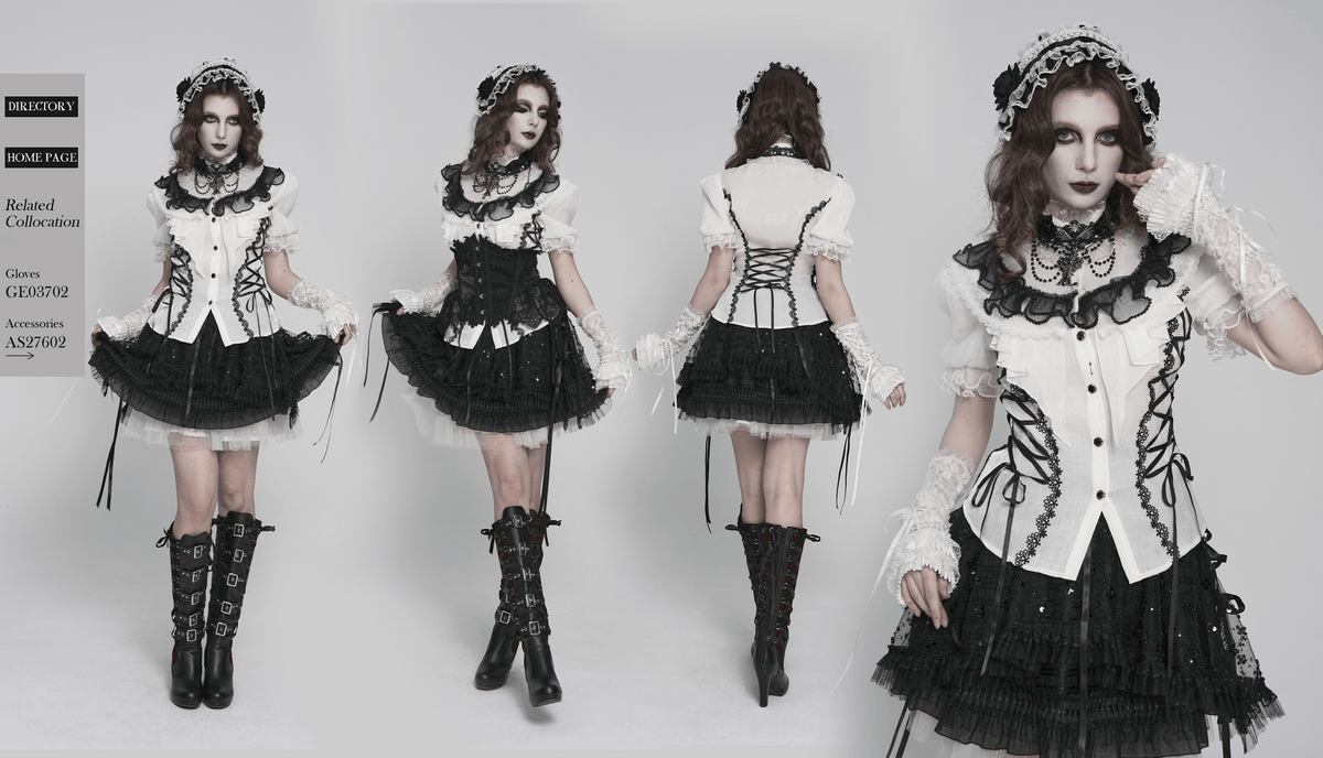 Female Victorian Blouse with Black Lace-Up Corset Back