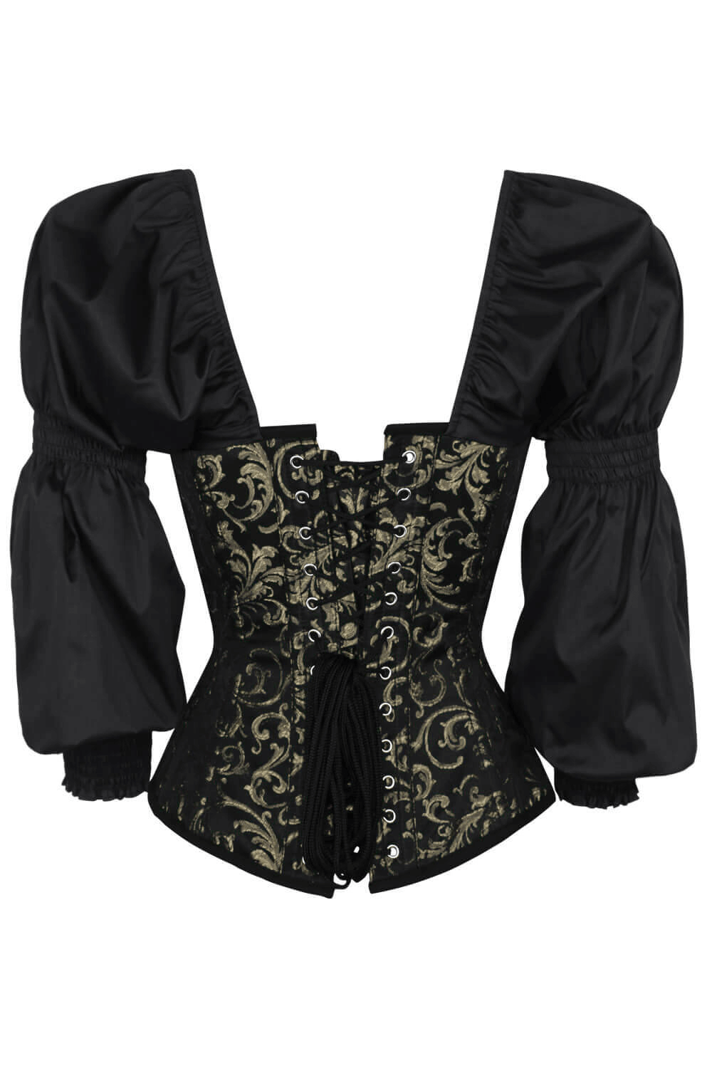 Gold Steampunk Overbust Corset With Puffed Sleeves