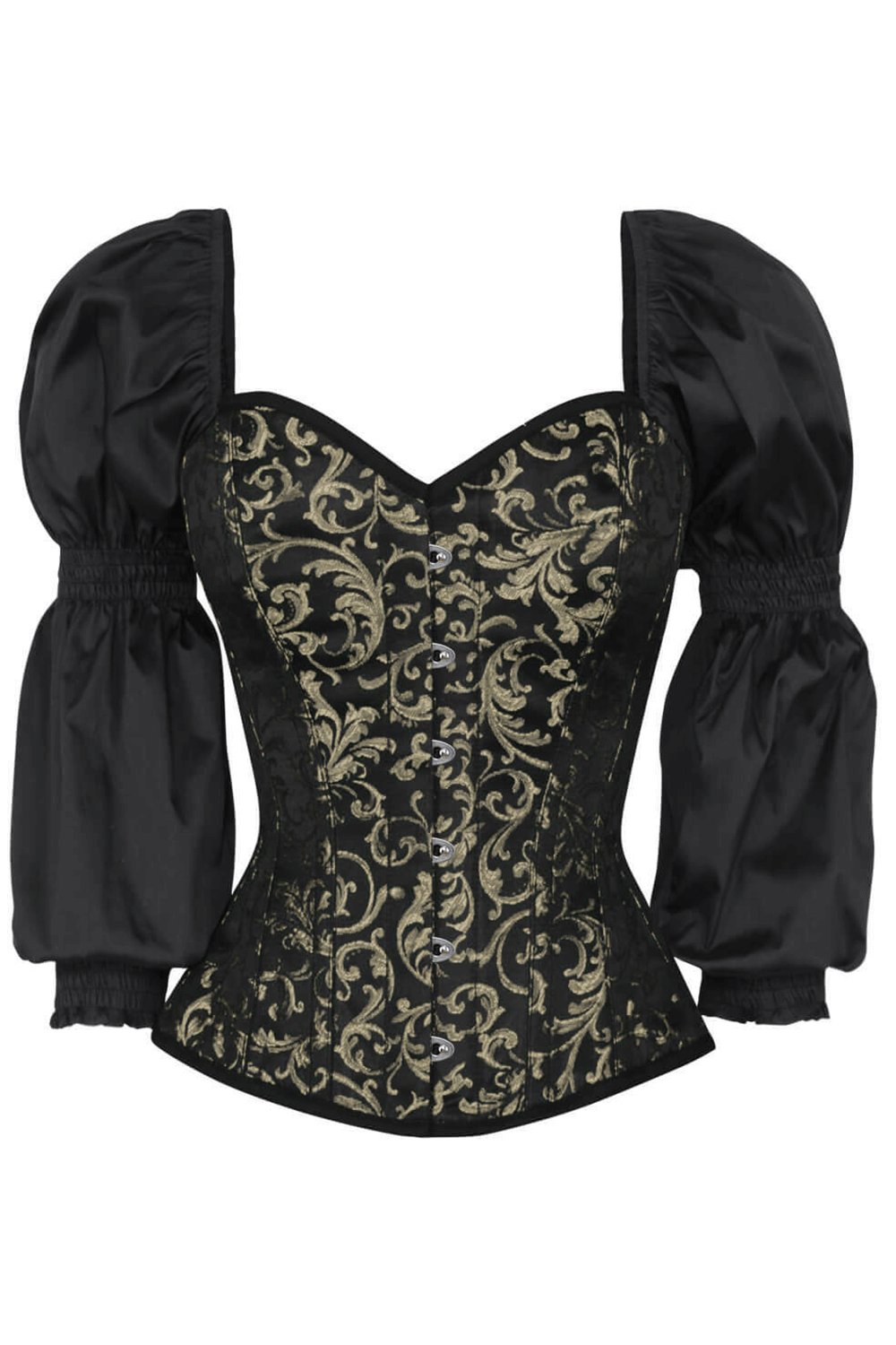 Gold Steampunk Overbust Corset With Puffed Sleeves