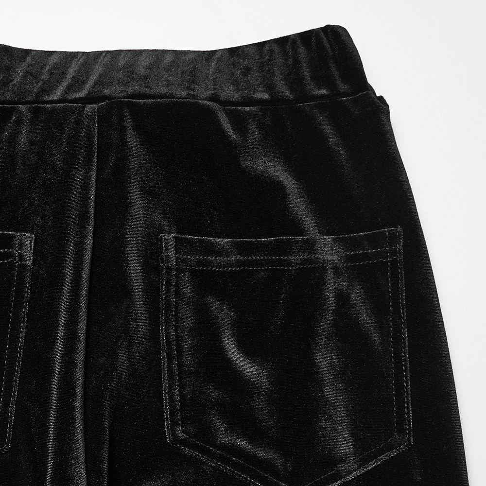 Goth Black Velvet Flared Pants with Lace Inserts