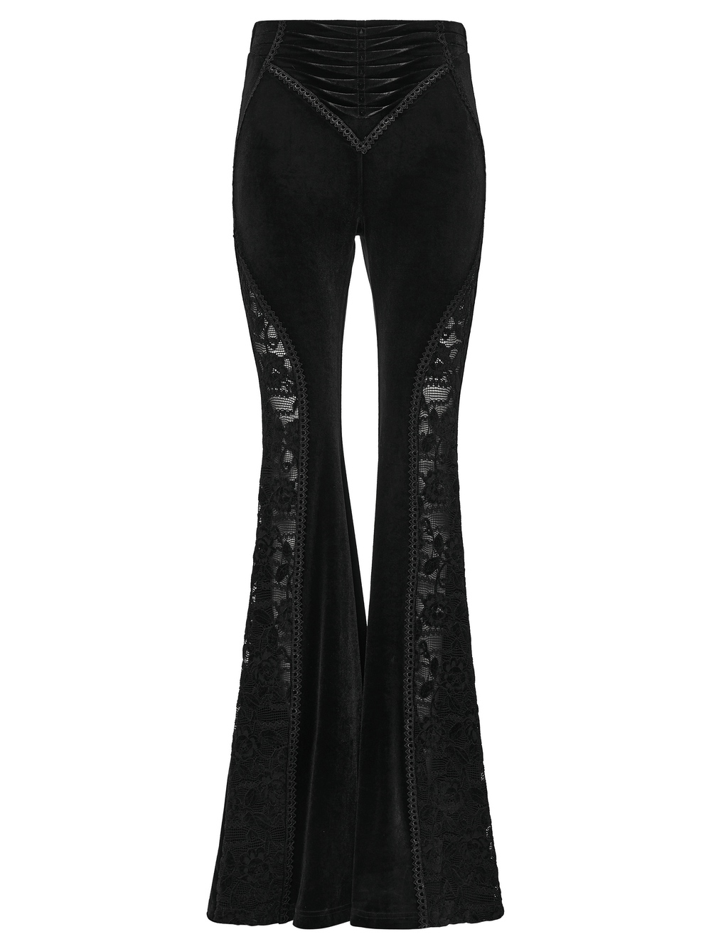 Goth Black Velvet Flared Pants with Lace Inserts