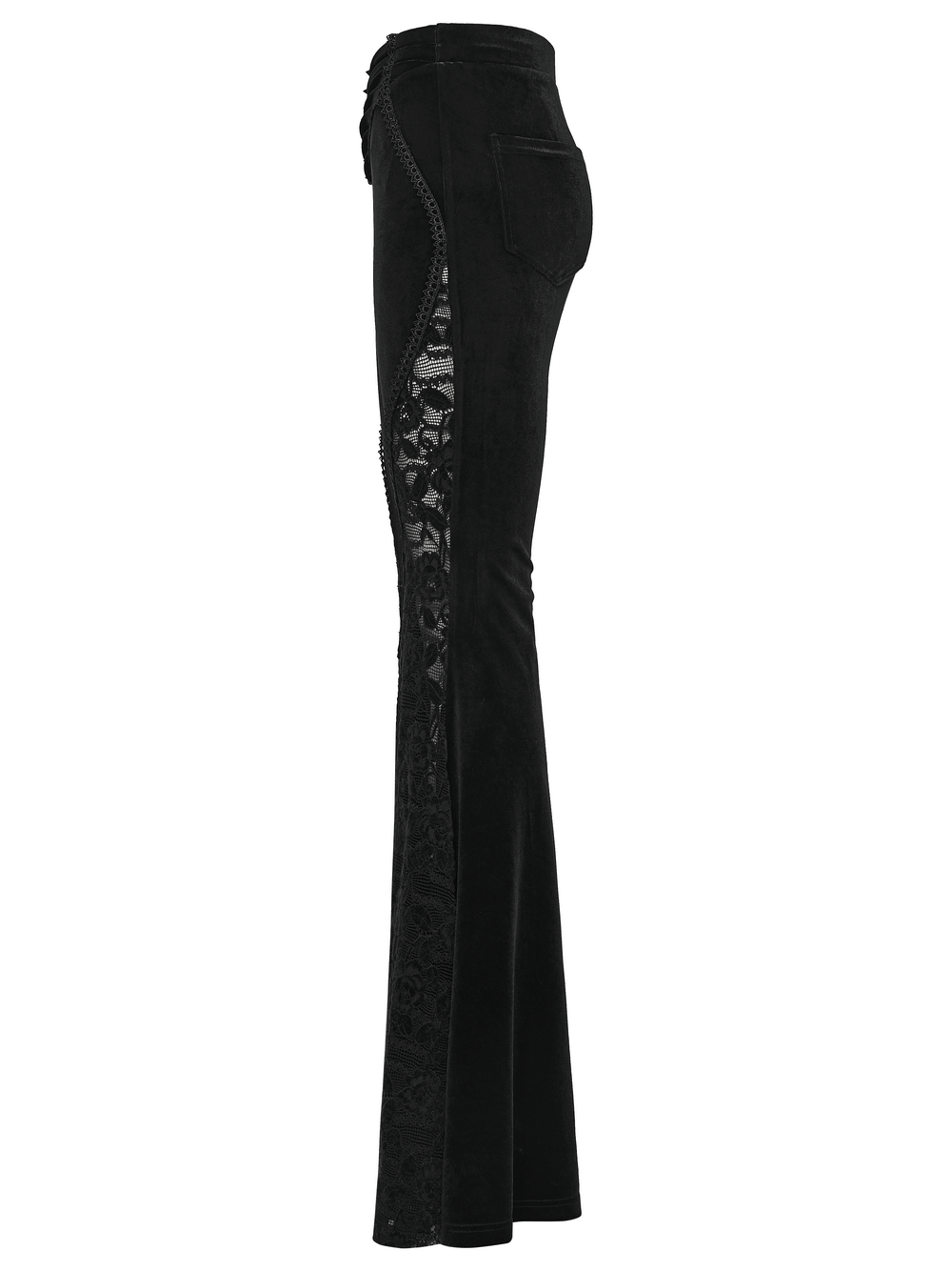 Goth Black Velvet Flared Pants with Lace Inserts