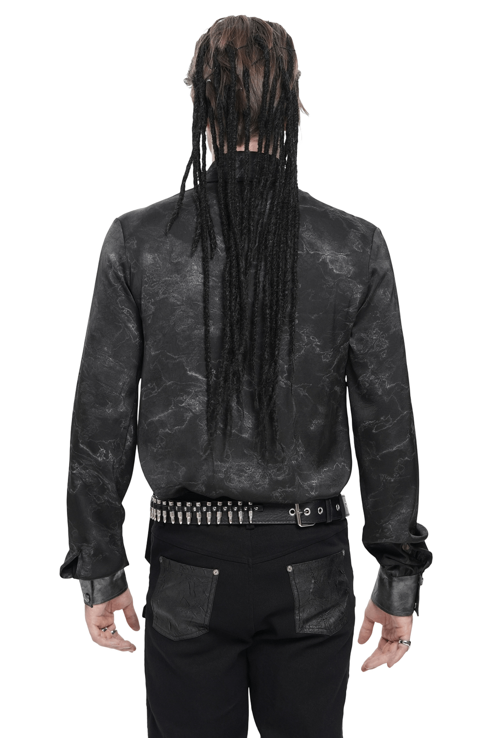 Goth Button-Up Shirt with PU Harness and Belt Detail
