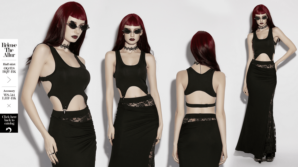 Goth Cutout Clip Hem Tank Top with Adjustable Back