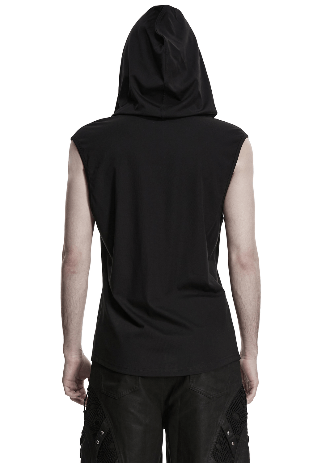Goth Dark Top with Punk Hood and Hooked Chest Details