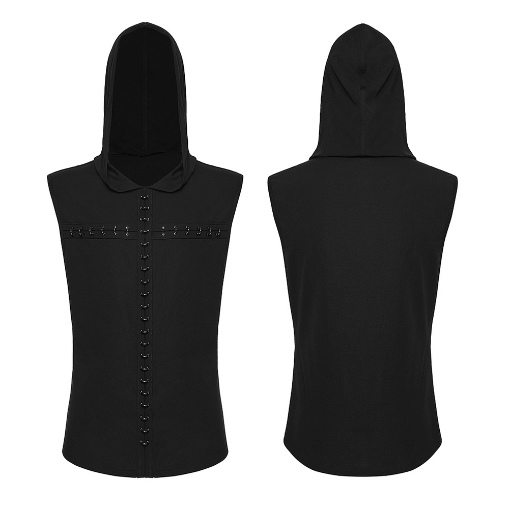 Goth Dark Top with Punk Hood and Hooked Chest Details