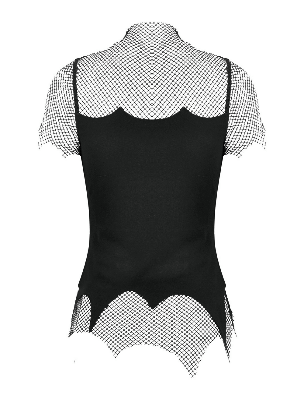 Goth Fishnet Lace-Up Cami Top with Cross Charms