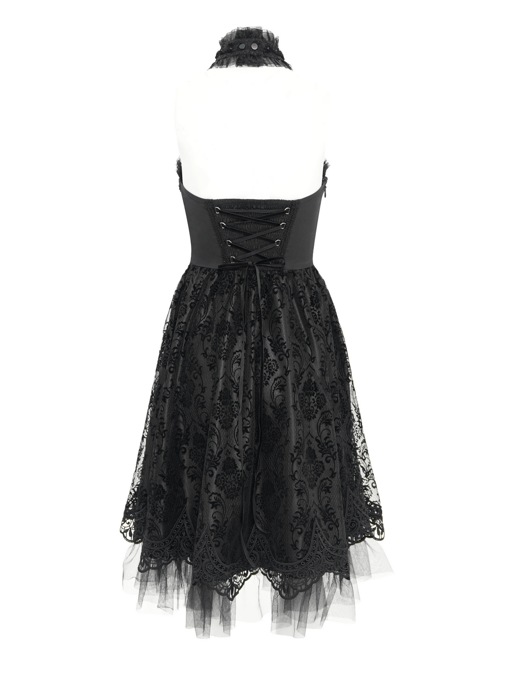 Goth Halter Dress with Lace Overlay and Tulle Skirt