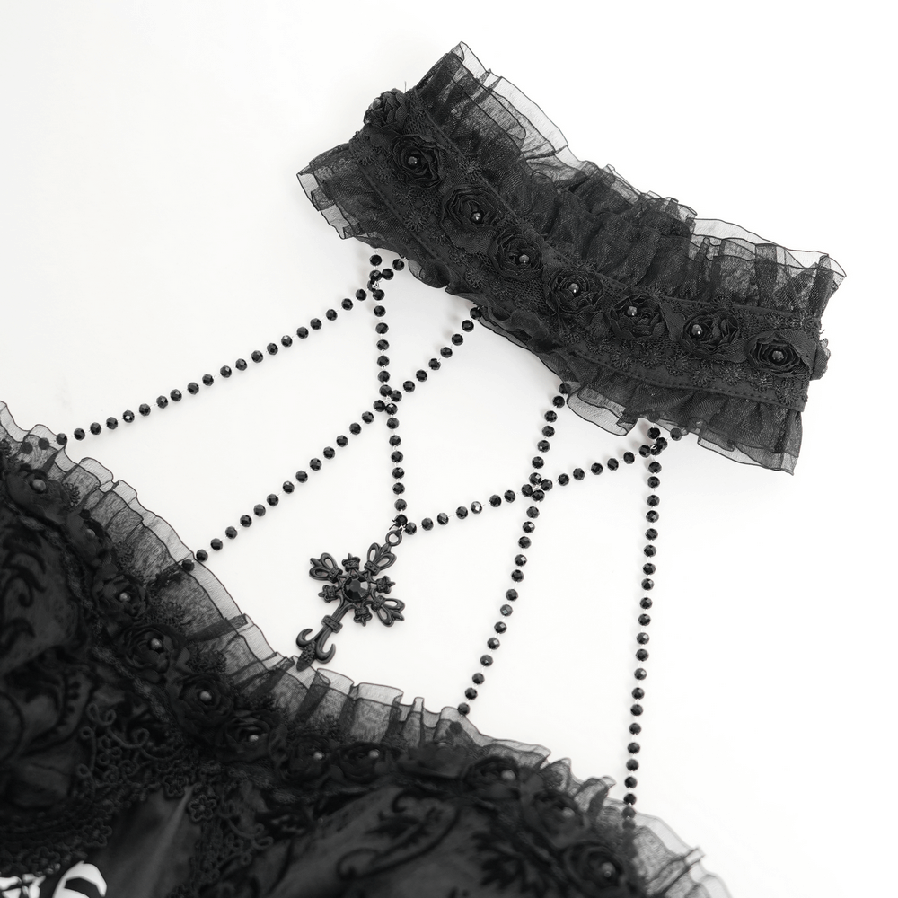 Goth Halter Dress with Lace Overlay and Tulle Skirt