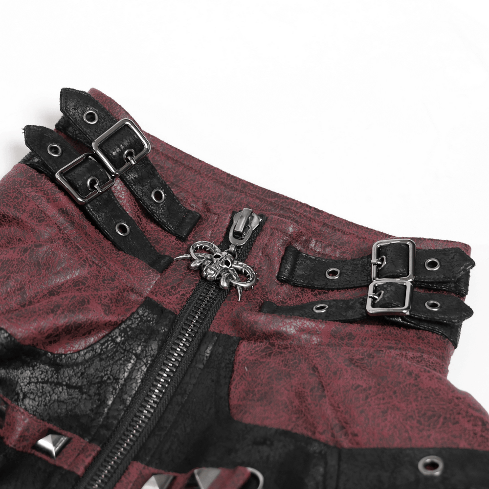 Goth Hooded Long Coat with Buckle Harness Details for Men