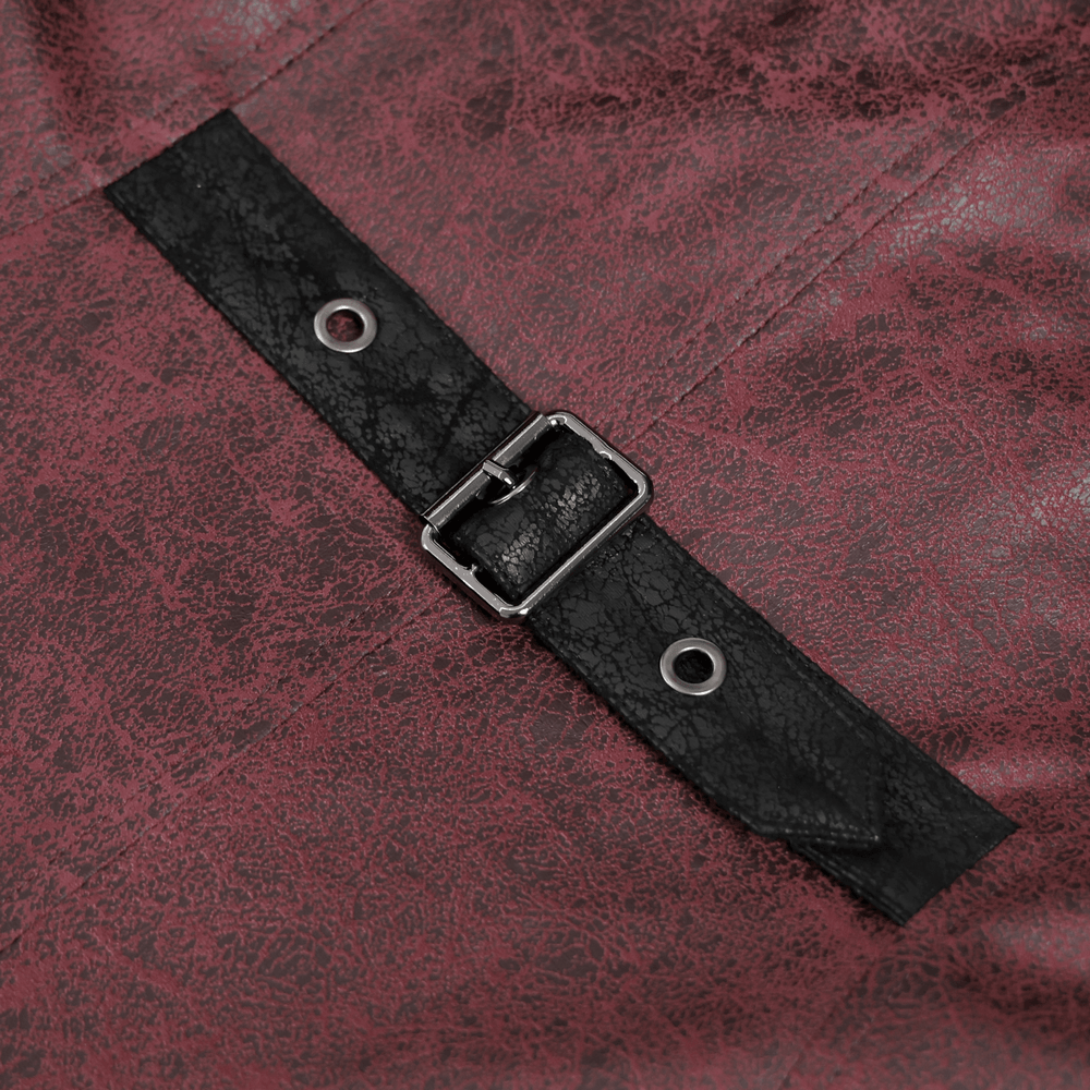 Goth Hooded Long Coat with Buckle Harness Details for Men