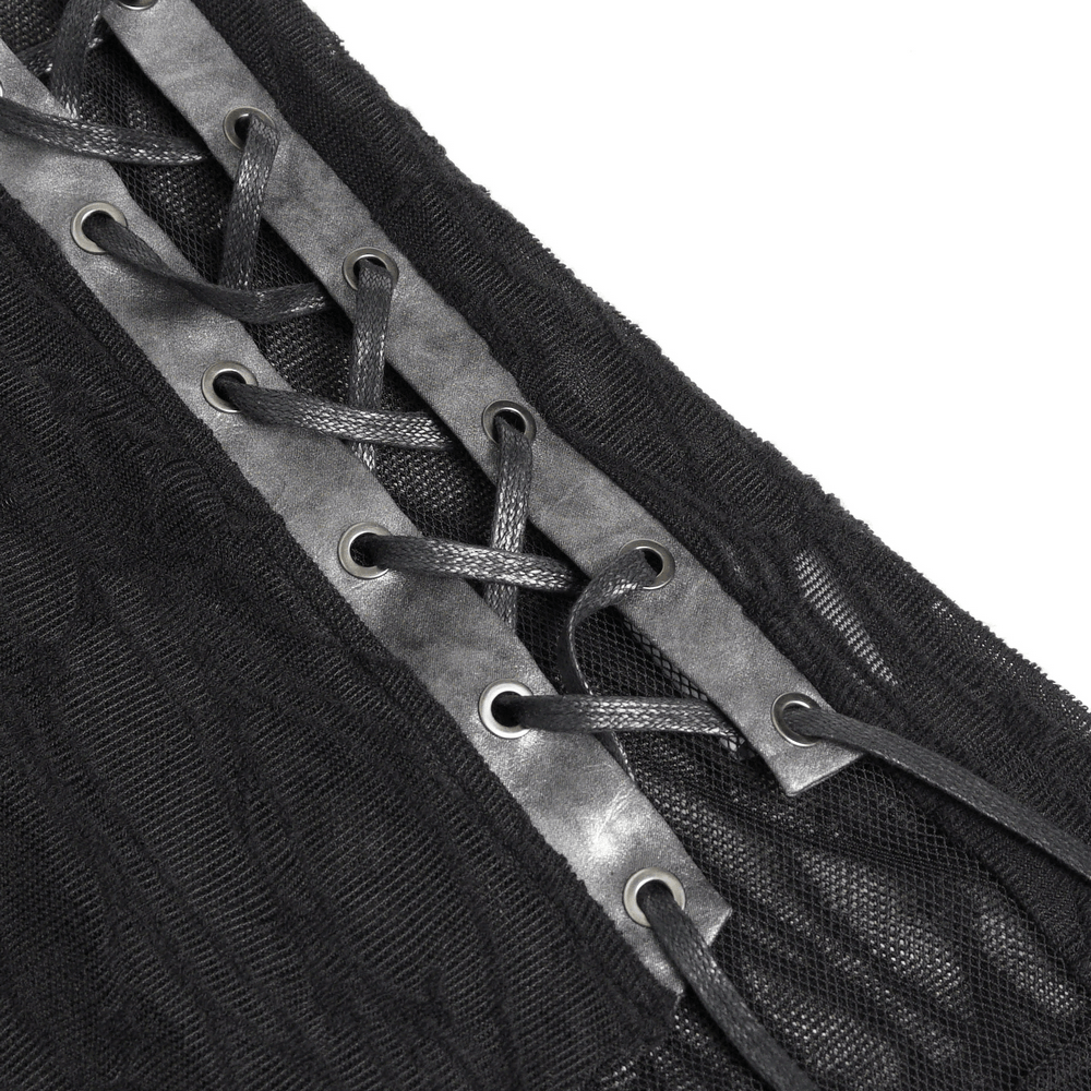 Goth Hooded Sleeveless Mesh Top with Chains and Buckle Strap
