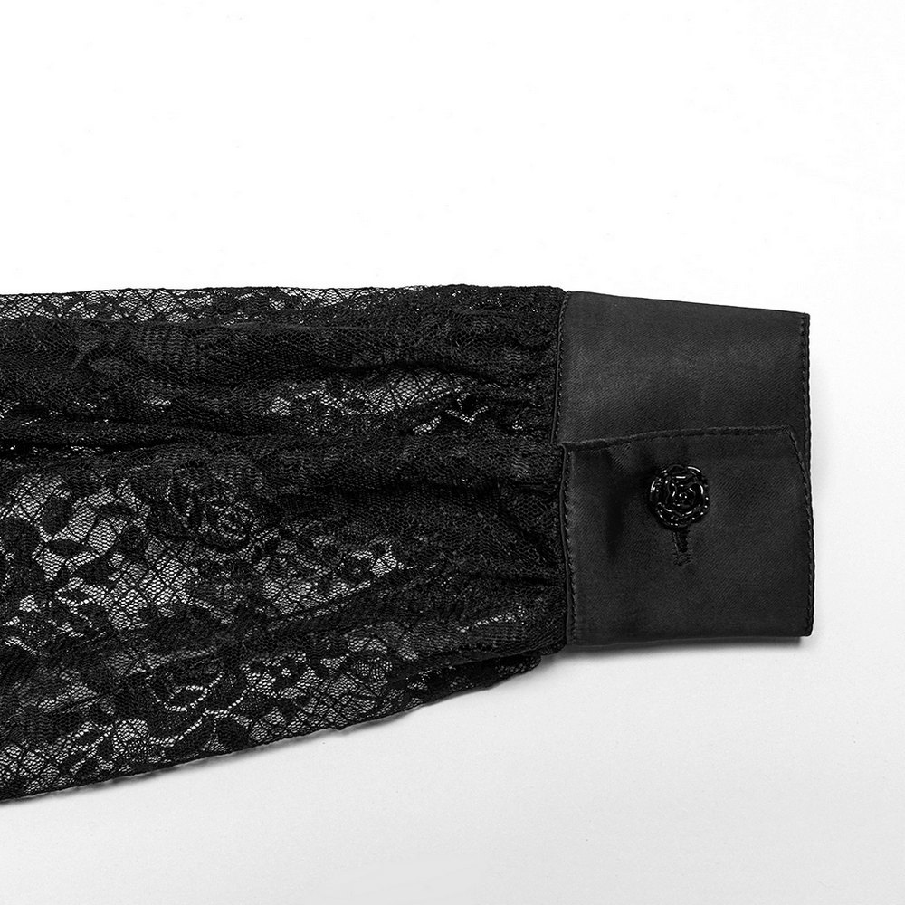 Goth Lace Transparent Blouse with Mesh and Rose Design