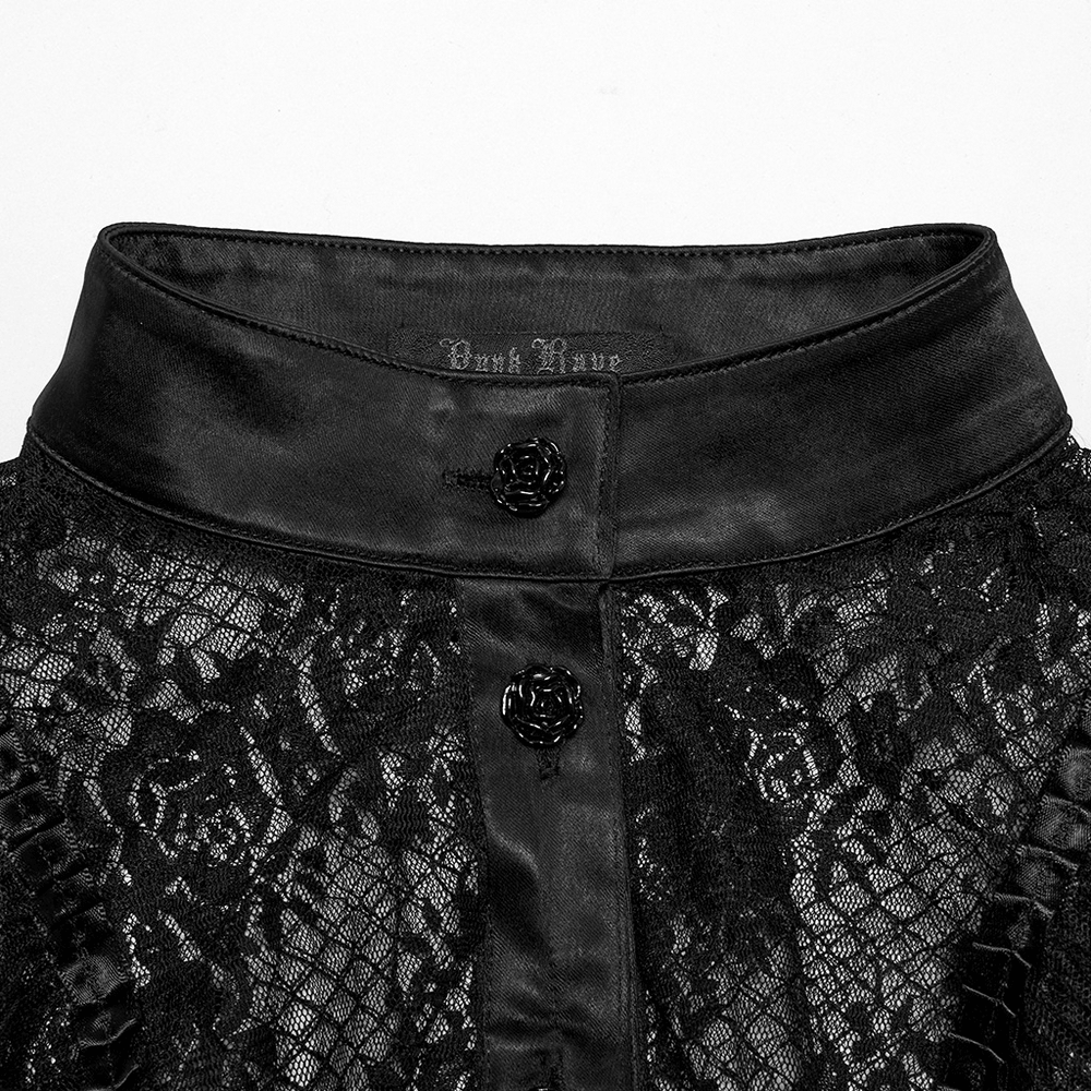 Goth Lace Transparent Blouse with Mesh and Rose Design