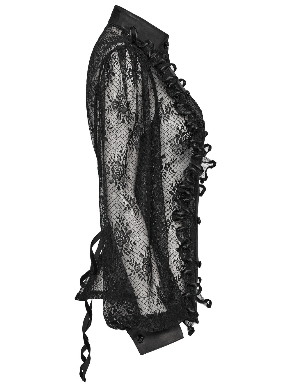 Goth Lace Transparent Blouse with Mesh and Rose Design