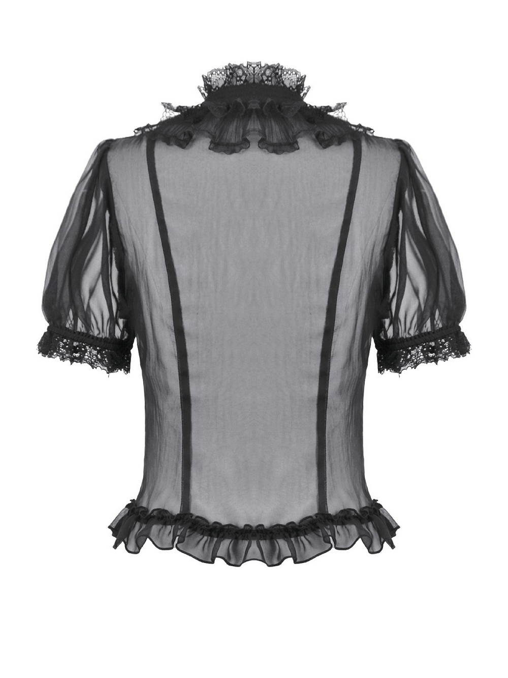 Goth Lace-Trimmed Puff Sleeved Blouse with Button Detail