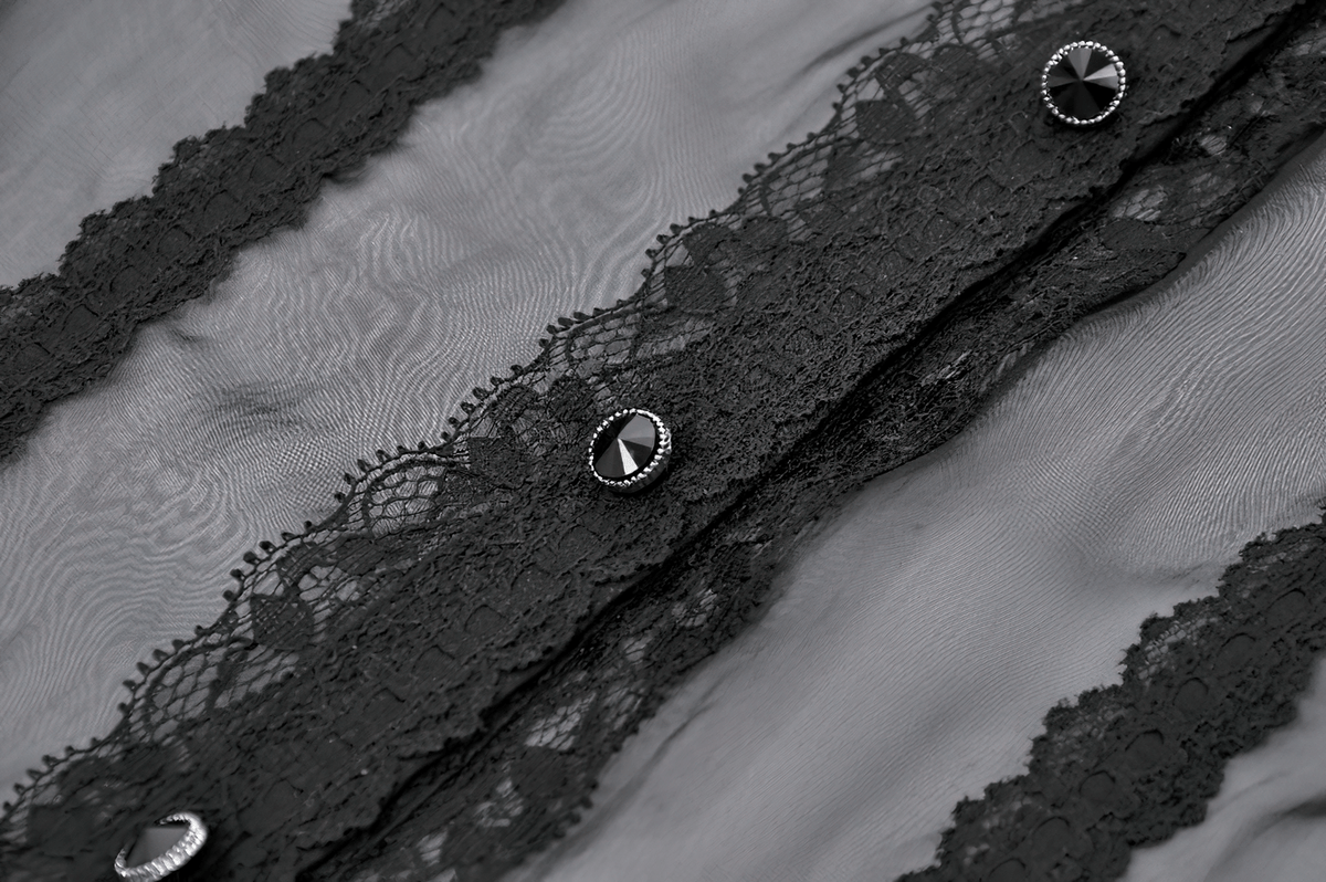 Goth Lace-Trimmed Puff Sleeved Blouse with Button Detail