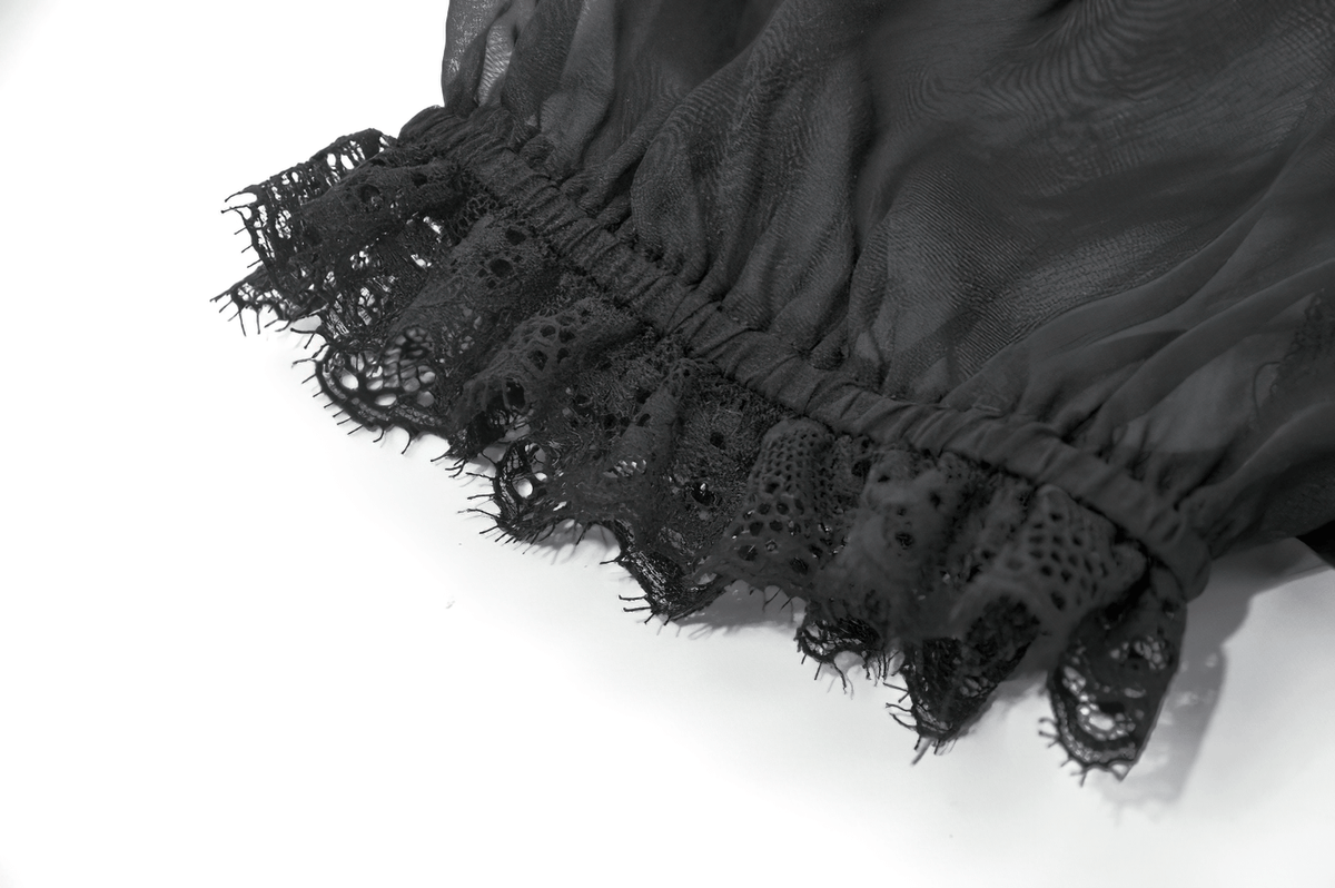 Goth Lace-Trimmed Puff Sleeved Blouse with Button Detail