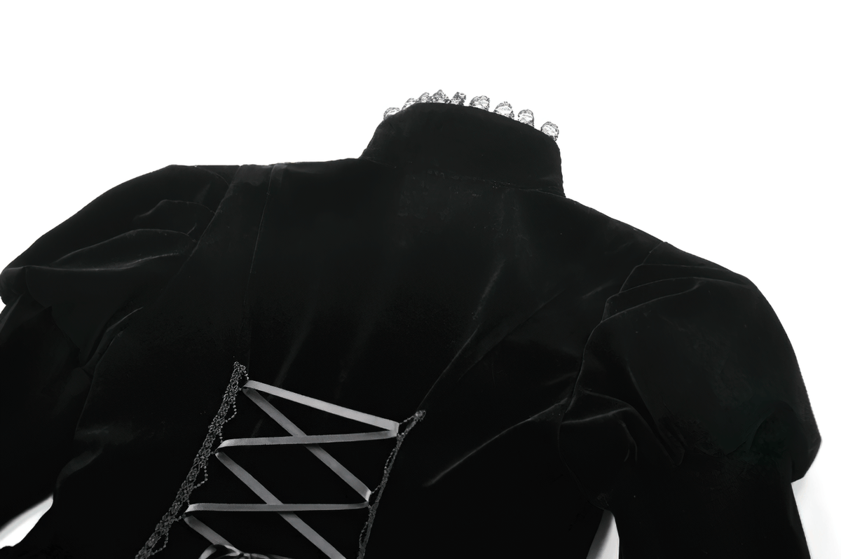 Goth Lace-Up Tiered High-Low Jacket with Bell Sleeves