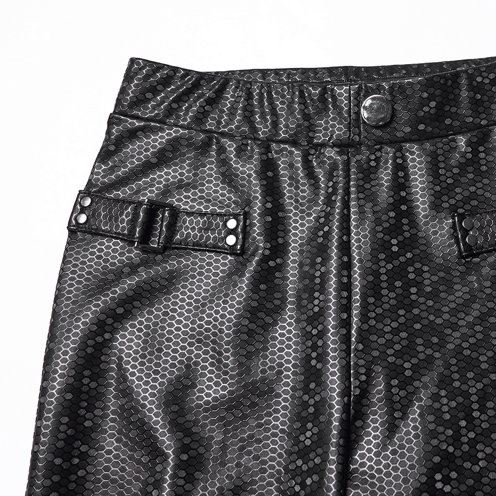 Goth Leggings with Stretch Fabric and Buckle Straps Pockets