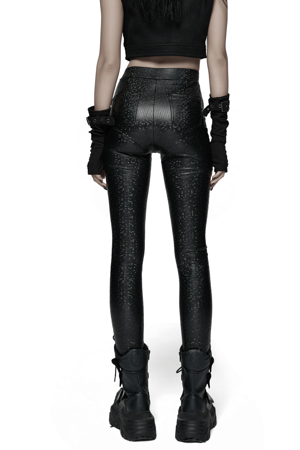 Goth Leggings with Stretch Fabric and Buckle Straps Pockets