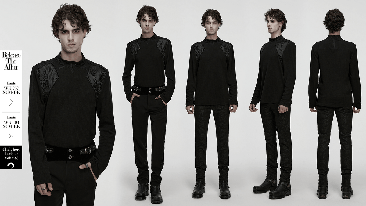 Goth Minimalist Sweatshirt with Shoulder Panels for Men