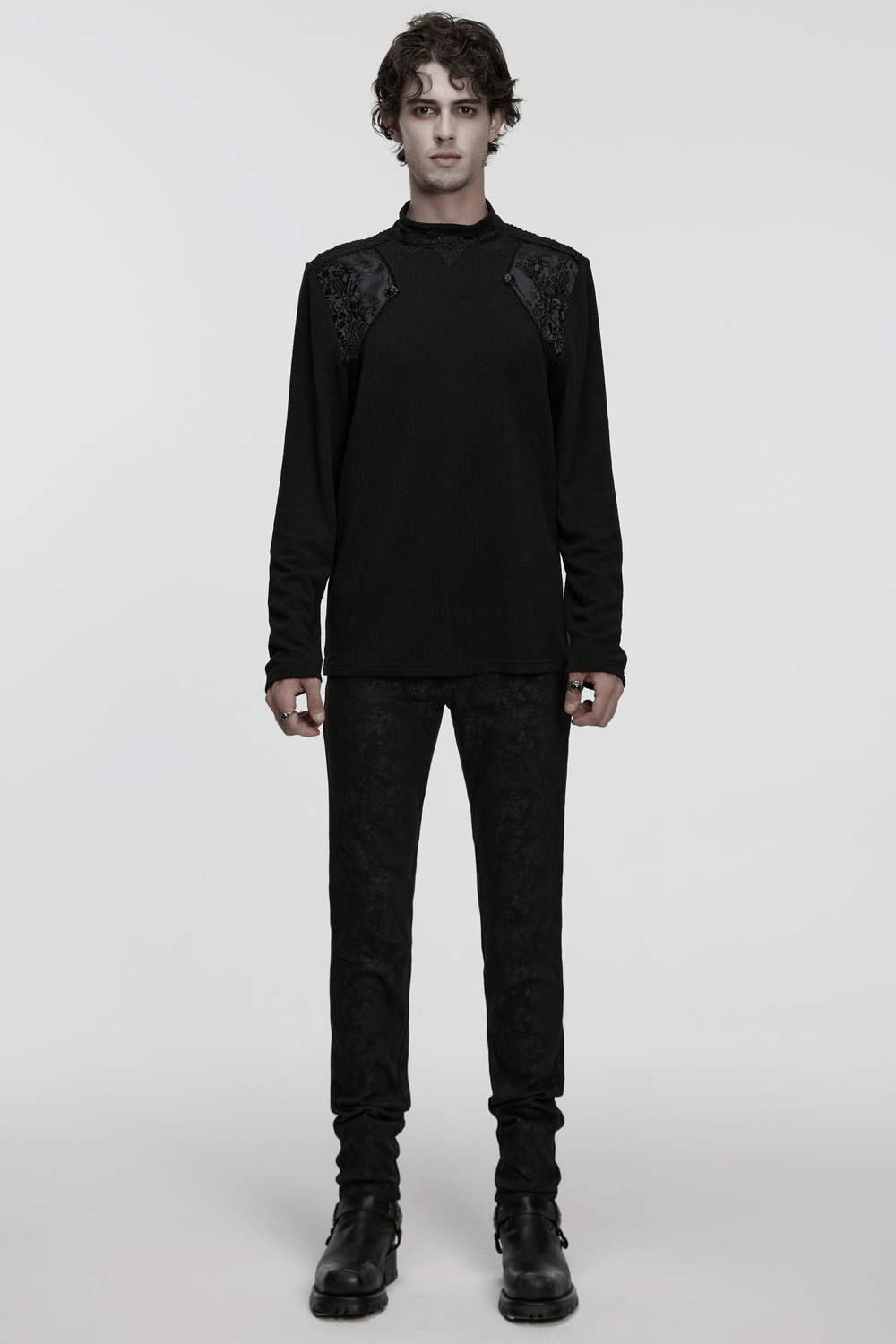 Goth Minimalist Sweatshirt with Shoulder Panels for Men