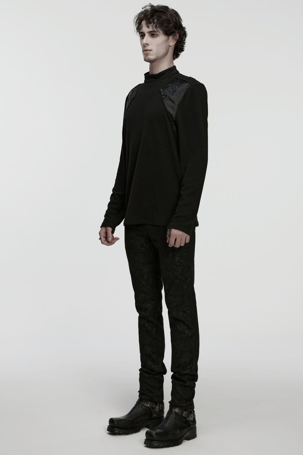 Goth Minimalist Sweatshirt with Shoulder Panels for Men