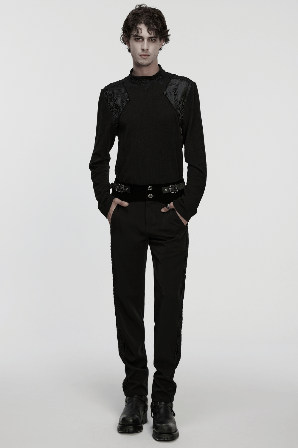 Goth Minimalist Sweatshirt with Shoulder Panels for Men